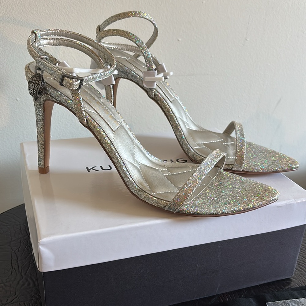 NIB NWT Kurt Geiger clear-silver sparkle heel sandals